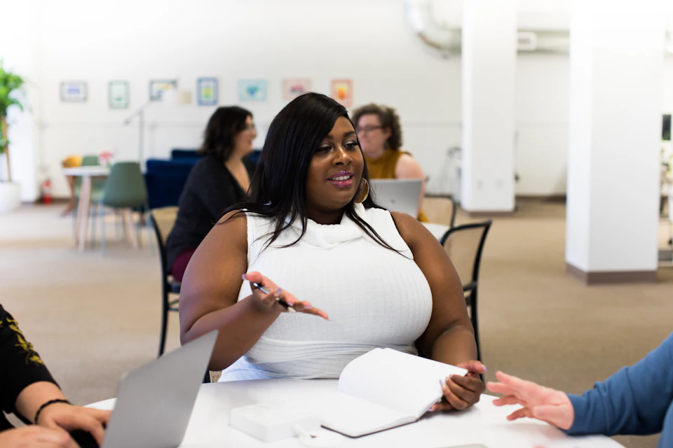 A woman leading a team discussion